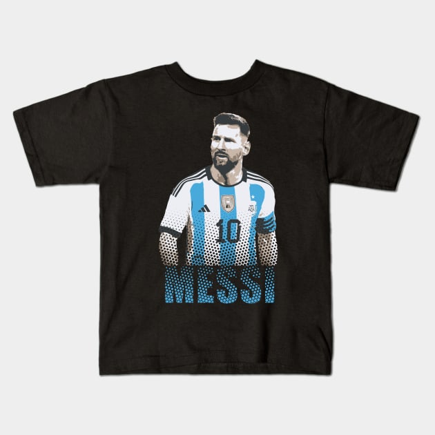 Messi Tribute - Lionel Soccer Player Goat Messi - Ronaldo Soccer Mbappe Messi Argentina Maradona Michael Jordan Inter Miami Ronaldinho Argentina Cristiano Ronaldo - 10 - Barcelona vs real Madrid - World Cup - Mundial de Futbol Kids T-Shirt by TributeDesigns